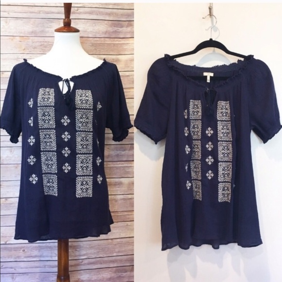 Joie Embroidered Peasant Top Tunic - Picture 2 of 6